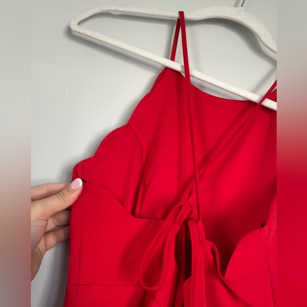 Lulu's Red Scalloped Adjustable Spaghetti Strap Open Back Mini Dress - Picture 3 of 8